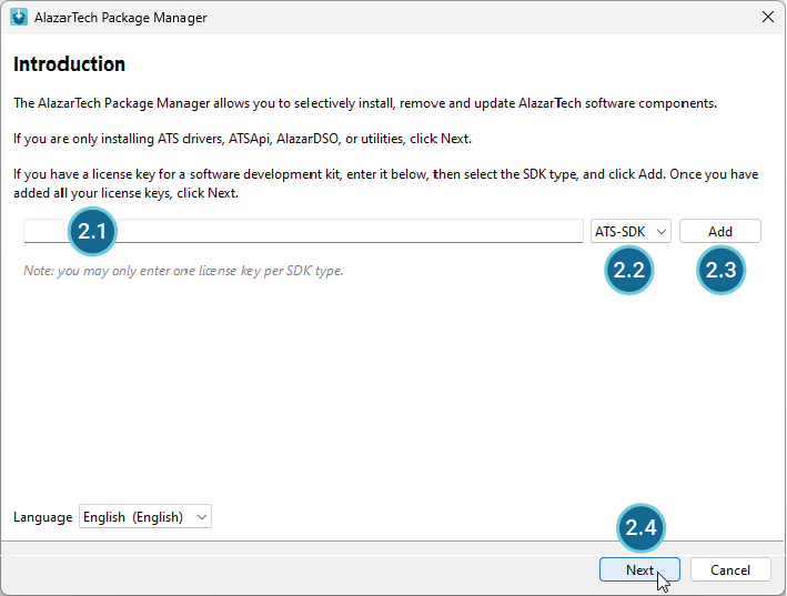 Alazar Package Manager Introduction Screen