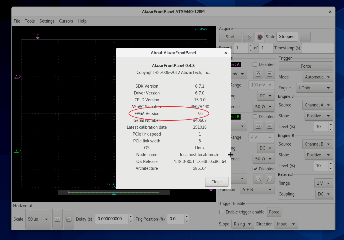 AlazarFrontPanel Firmware Version