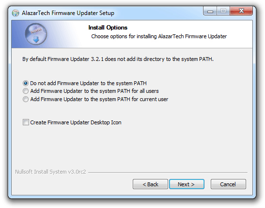 AlazarTech Firmware Updater Install Options